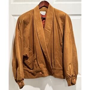 Vintage 80's Tan Ultra Suede Jacket FACILE Dolman Sleeve Jacket Coat Size 12